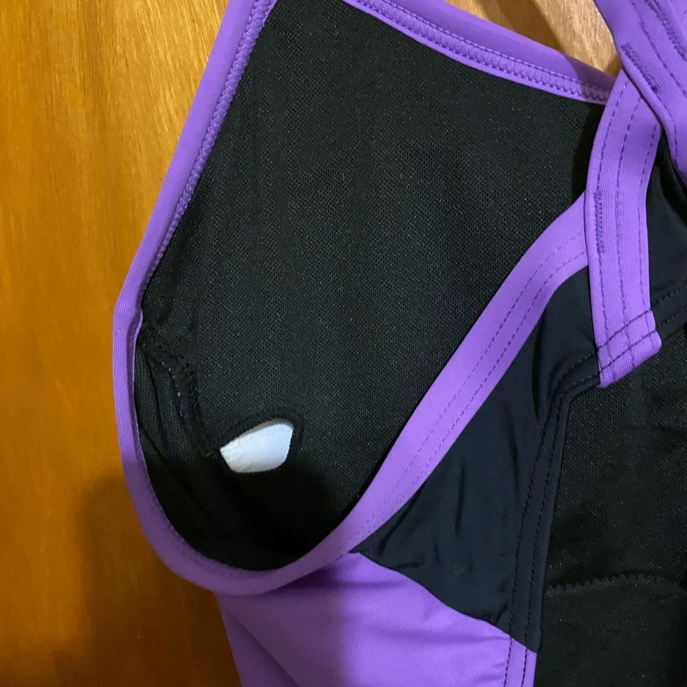 Holipick One Piece ladies Swim Suit Low Cut Back w/Cross Straps Black and Purple - Picture 4 of 8